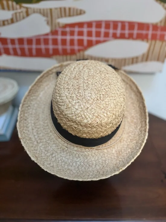Scala Collection Straw Boater Hat Natural Ribbon Wide Brim Summer - Picture 4 of 4